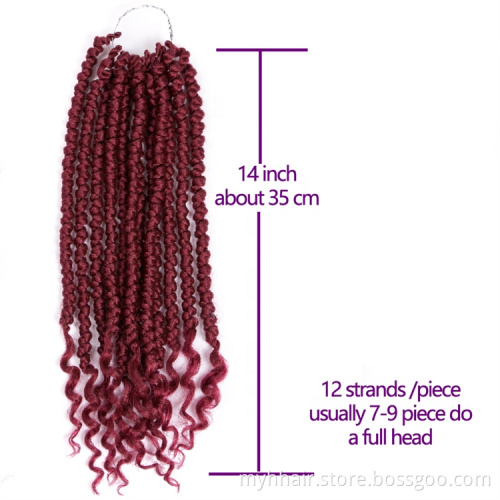 Spiral Twisted Braid Ombre 14 Inch 12 Strands/Piece Twist Crochet Braids Hair Extensions Curly End Synthetic hair